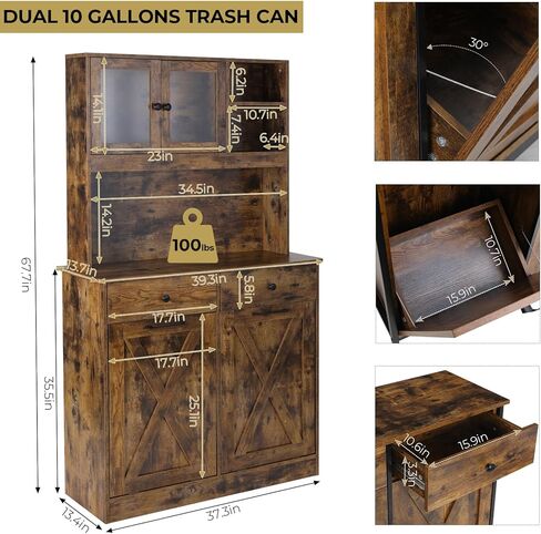 Arlopu Dual Tilt Out Trash & Storage Fabrice ، خزانة المطبخ الجانبي مع Pet Proof 10x2 Gal Hidden Garbage حامل القمامة ، خزانة الغسيل بذاتها ، ث/درج ، أرفف ، باب الحظيرة (خشب خمر) in Kuwait