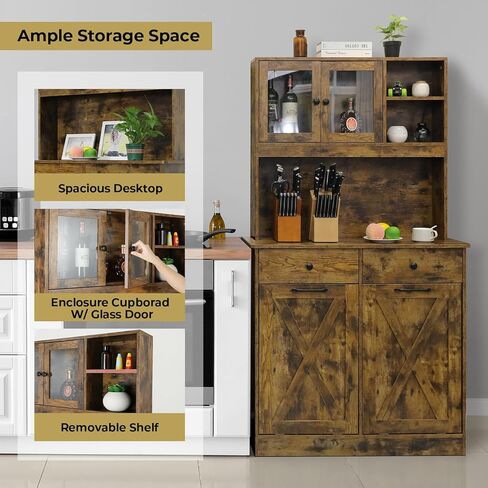 Arlopu Dual Tilt Out Trash & Storage Fabrice ، خزانة المطبخ الجانبي مع Pet Proof 10x2 Gal Hidden Garbage حامل القمامة ، خزانة الغسيل بذاتها ، ث/درج ، أرفف ، باب الحظيرة (خشب خمر) in Kuwait