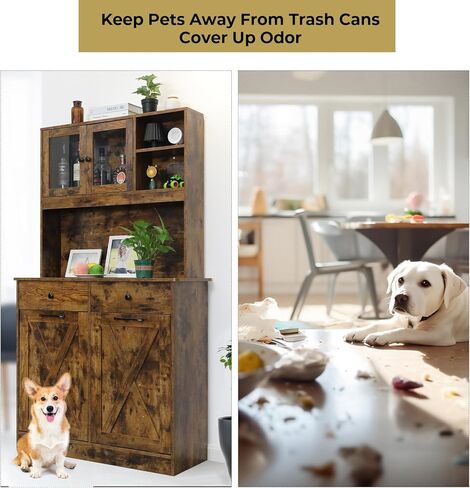 Arlopu Dual Tilt Out Trash & Storage Fabrice ، خزانة المطبخ الجانبي مع Pet Proof 10x2 Gal Hidden Garbage حامل القمامة ، خزانة الغسيل بذاتها ، ث/درج ، أرفف ، باب الحظيرة (خشب خمر) in Kuwait