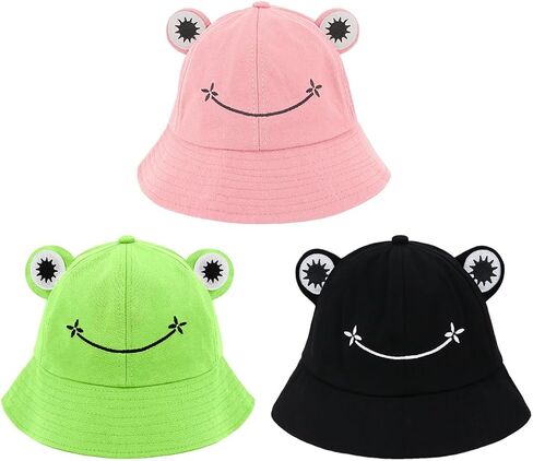 Haoohu 5 Pieces Frog Hat Adults Frog Bucket Hat Travel Beach Festival Summer Sun Hat Dress up Party Animal Headwear in Kuwait