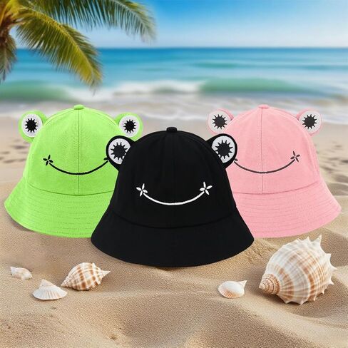 Haoohu 5 Pieces Frog Hat Adults Frog Bucket Hat Travel Beach Festival Summer Sun Hat Dress up Party Animal Headwear in Kuwait