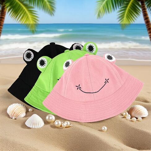 Haoohu 5 Pieces Frog Hat Adults Frog Bucket Hat Travel Beach Festival Summer Sun Hat Dress up Party Animal Headwear in Kuwait
