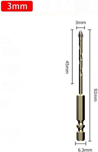3-12mm Cross Hexagon Tile Drill Bit Carbide Alloy Cross Tile Drill Bit Multifunctional Drilling Tools for Glass Metal Ceramic 1Pcs(3mm) in Kuwait