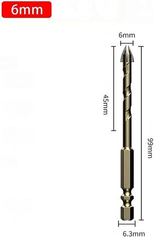 3-12mm Cross Hexagon Tile Drill Bit Carbide Alloy Cross Tile Drill Bit Multifunctional Drilling Tools for Glass Metal Ceramic 1Pcs(3mm) in Kuwait