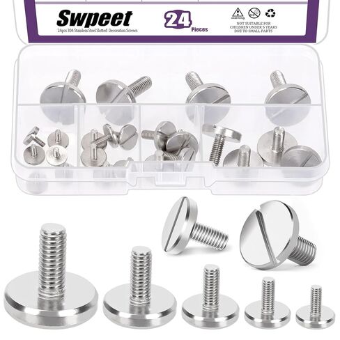 Swpeet 24Pcs 5 Sizes M2.5 M3 M4 M5 M6 304 Stainless Steel One-Word Slot Extra Large Flat Head Slotted Screw Assortment Kit, Flat Round Head Bolt Slotted Decoration Screws for Decoration Maintenance in Saudi Arabia