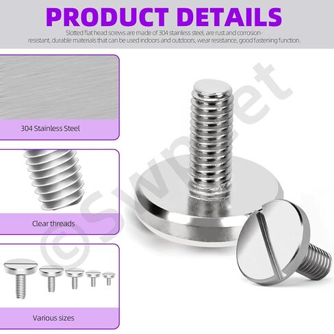Swpeet 24Pcs 5 Sizes M2.5 M3 M4 M5 M6 304 Stainless Steel One-Word Slot Extra Large Flat Head Slotted Screw Assortment Kit, Flat Round Head Bolt Slotted Decoration Screws for Decoration Maintenance in Saudi Arabia