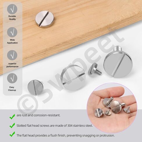 Swpeet 24Pcs 5 Sizes M2.5 M3 M4 M5 M6 304 Stainless Steel One-Word Slot Extra Large Flat Head Slotted Screw Assortment Kit, Flat Round Head Bolt Slotted Decoration Screws for Decoration Maintenance in Saudi Arabia