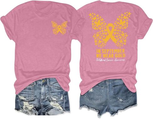 قميص الوعي بسرطان الطفولة امرأة في سبتمبر ، نرتدي قمصان سرطان الأطفال الذهب. in Kuwait