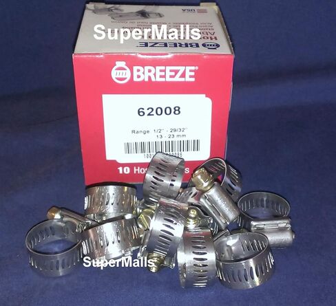 Breeze Power-Power-Seal SS Hose Clamp ، Dorm-Drive ، SAE Size 8 ، 1/2 to 29/32 DIA ، 1/2 WD. (10ea) ، النموذج: 62008 in Kuwait