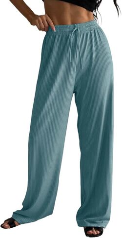 Ribbed Sweatpant for Women Wide Leg High Waisted Trouser with Drawstring Baggy Fall Y2K Yoga Pants Casual Jogger Pant in Saudi Arabia
