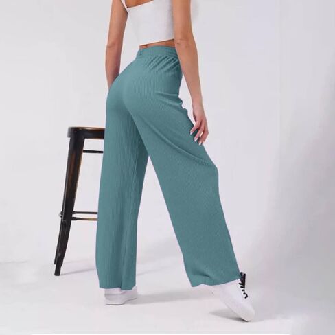 Ribbed Sweatpant for Women Wide Leg High Waisted Trouser with Drawstring Baggy Fall Y2K Yoga Pants Casual Jogger Pant in Saudi Arabia