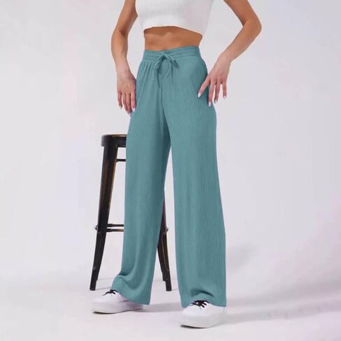 Ribbed Sweatpant for Women Wide Leg High Waisted Trouser with Drawstring Baggy Fall Y2K Yoga Pants Casual Jogger Pant in Saudi Arabia