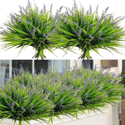 Cyanlux 16 حزم الشجيرات الخضراء الاصطناعية لا تتلاشى من نباتات العشب المزيفة المزيفة نباتات في الهواء الطلق مقاومة للنباتات المعلقة المنزل المطبخ الداخلي حديقة الزفاف ديكور المزرعة (16 ، أ) in Kuwait