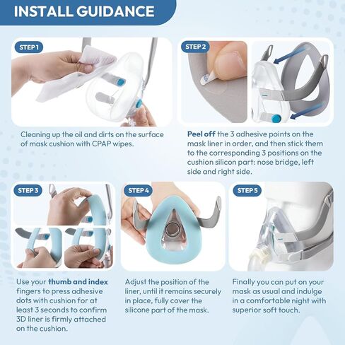 CPAP Mask Liners, 3D Mask Cushion Cover, Reduce Air Leakage, Compatible w/ResMed F20/F10, F&P Simplus & Vitera, Philips Full Face Masks CPAP Supplies Accessories, Size M 10PCS (Cushions NOT Included) in Kuwait