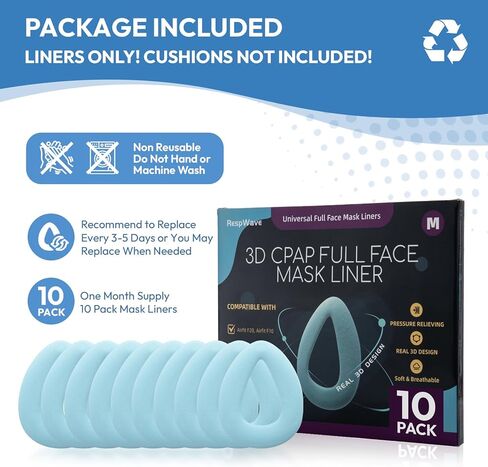 CPAP Mask Liners, 3D Mask Cushion Cover, Reduce Air Leakage, Compatible w/ResMed F20/F10, F&P Simplus & Vitera, Philips Full Face Masks CPAP Supplies Accessories, Size M 10PCS (Cushions NOT Included) in Kuwait