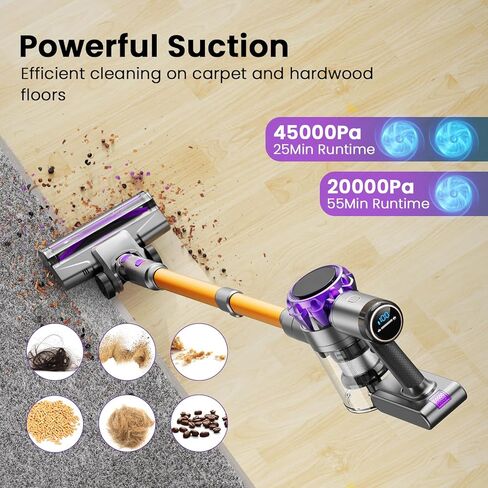 S3 Cordless Vacuum Plicner ، 45 كيلو بايت من عمال النظافة الفراغات الشفطية للمنزل ، ومساحة عصا قابلة لإعادة الشحن لمدة 55 دقيقة in Kuwait