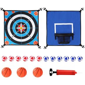 Double Sided Trampoline Game Accessory Set, Include Basketball Hoop Attachment and Dart Game Oxford Cloth Trampoline Game Attachments for Kids Adults(Blue) in Saudi Arabia