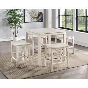 Farmhouse 5-Pack Counter Dining Set - Plank Effect Top, Shaped Counter Stool Seat - Compact and Functional - Perfect for Apartments,Kitchen Set in Saudi Arabia
