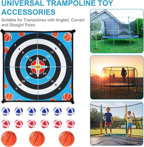 Double Sided Trampoline Game Accessory Set, Include Basketball Hoop Attachment and Dart Game Oxford Cloth Trampoline Game Attachments for Kids Adults(Blue) in Saudi Arabia