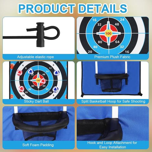 Double Sided Trampoline Game Accessory Set, Include Basketball Hoop Attachment and Dart Game Oxford Cloth Trampoline Game Attachments for Kids Adults(Blue) in Saudi Arabia