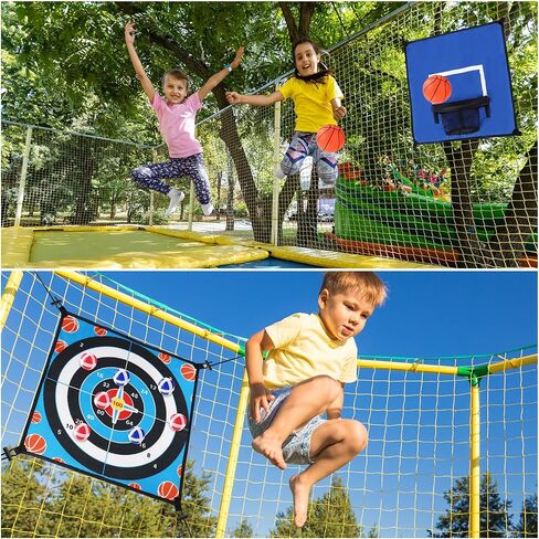 Double Sided Trampoline Game Accessory Set, Include Basketball Hoop Attachment and Dart Game Oxford Cloth Trampoline Game Attachments for Kids Adults(Blue) in Saudi Arabia
