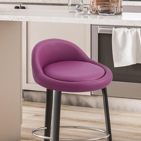 Seat Stool,Chair Round Replacement,Chair Seating Stool with Low Backrest PU Leather Accessory, Purple in Saudi Arabia