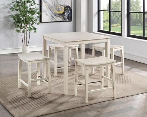 Farmhouse 5-Pack Counter Dining Set - Plank Effect Top, Shaped Counter Stool Seat - Compact and Functional - Perfect for Apartments,Kitchen Set in Saudi Arabia