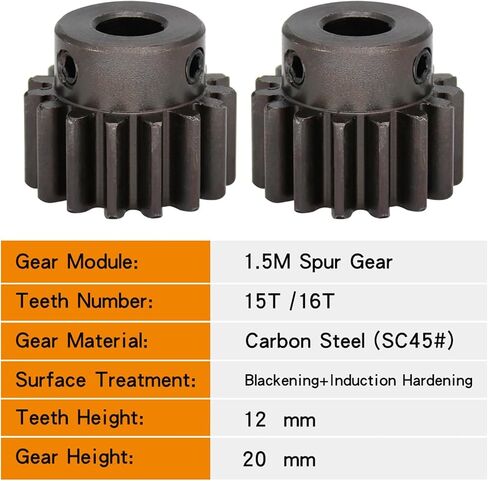 Steel Motor Drive Gear Spur Gear 1.5M-15T/16T Carbon Steel Gear Inner Bore 5/6/6.35/7/8/10/12mm(5 mm-1.5M15T) in Saudi Arabia