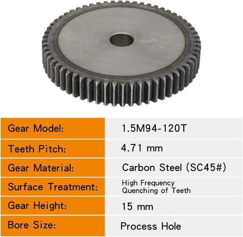 Steel Motor Drive Gear Spur Gear 1.5M-94/95/96/97/98/100/110/120 Teeth Carbon Steel Cylindrical High Frequency(1.5M96T - Bore 16 mm) in Saudi Arabia