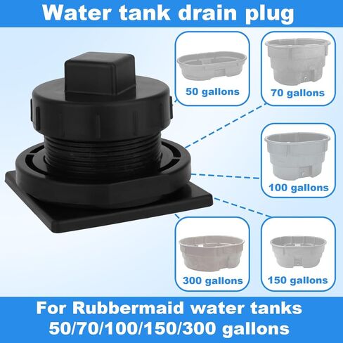 Stock Tank Drain Plug with Tape, Plastic Leak-Proof Stock Tank Plug Replacement Parts Fit for Rubbermaid 50/70/100/150/300 Gallon Commercial Tanks Accessories in Saudi Arabia