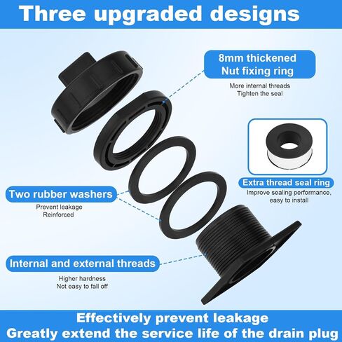 Stock Tank Drain Plug with Tape, Plastic Leak-Proof Stock Tank Plug Replacement Parts Fit for Rubbermaid 50/70/100/150/300 Gallon Commercial Tanks Accessories in Saudi Arabia
