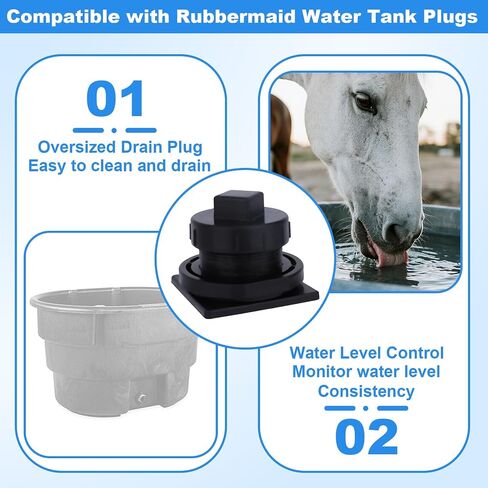 Stock Tank Drain Plug with Tape, Plastic Leak-Proof Stock Tank Plug Replacement Parts Fit for Rubbermaid 50/70/100/150/300 Gallon Commercial Tanks Accessories in Saudi Arabia