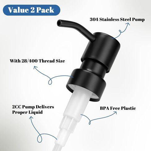 304 Stainless Steel Soap Dispenser Pump Replacement for Standard 28/400 Thread Size for Liquid Soap Lotion Refill Flat Top Dispenser Pumps Kitchen Bathroom 2 Pack(Brushed Nickel) in Saudi Arabia