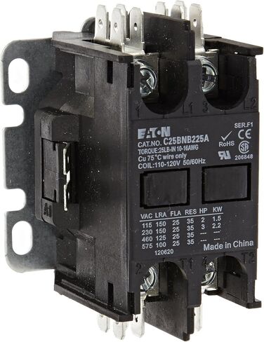 Eaton C25BNB225A COMPACT APPECTION APPECTOR ، 25A تصنيف التيار الاستقرائي ، 2 الحد الأقصى لتصنيف HP في 115 فولت ، 3 أقصى درجات HP في 230 فولت ، لفائف 120VAC in Saudi Arabia