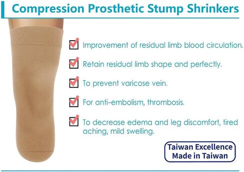 Stump Stump Merrinkers-Below Knee ، 50 سم ، ضغط ، جوارب مبتورة ، 20-30 ، الاستخدام اليومي ، Taiwan Excellence 2XL in Kuwait