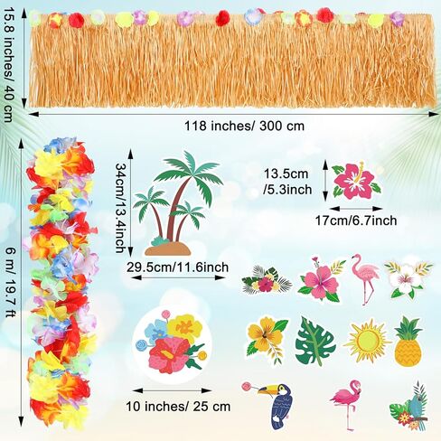 Zeyune 19 PCS Summer Parade Golf Cart Decorations Kit Hawaiian Luau Grass Fringe Banner 19.7 ft plastic flower lei garland summer luau stickers for golf cart summer decorations in Saudi Arabia