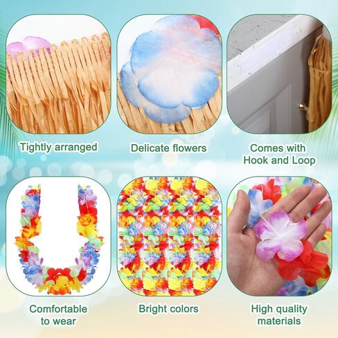 Zeyune 19 PCS Summer Parade Golf Cart Decorations Kit Hawaiian Luau Grass Fringe Banner 19.7 ft plastic flower lei garland summer luau stickers for golf cart summer decorations in Saudi Arabia