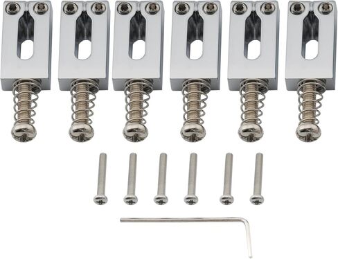 MusicLily Pro 10.8mm Modern Style Zinc Alloy Bridge Bridge for Import Strat Tele Electric Guitar ، Chrome (مجموعة من 6) in Kuwait