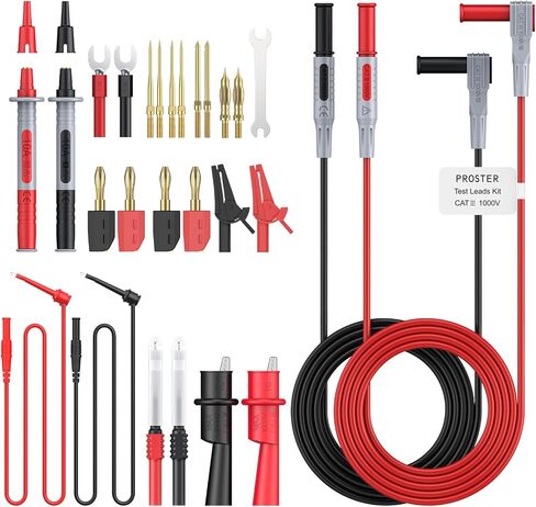 الاختبارات الكهربائية متعددة القياس PROSTER - CATIII 1000V 20A ، اختبارات الرصاص ، مقطع تمساح مع 6pcs تحقيقات مطلية بالذهب القابلة للاستبدال من أجل multimeter ، تشخيصات السيارات والاختبار الإلكتروني in Kuwait