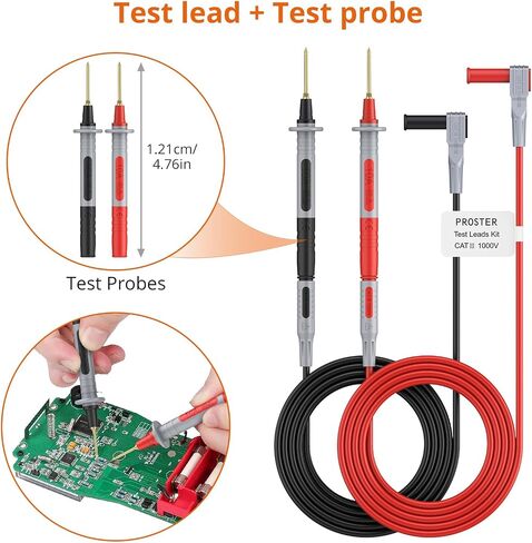 الاختبارات الكهربائية متعددة القياس PROSTER - CATIII 1000V 20A ، اختبارات الرصاص ، مقطع تمساح مع 6pcs تحقيقات مطلية بالذهب القابلة للاستبدال من أجل multimeter ، تشخيصات السيارات والاختبار الإلكتروني in Kuwait