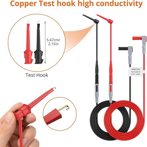 الاختبارات الكهربائية متعددة القياس PROSTER - CATIII 1000V 20A ، اختبارات الرصاص ، مقطع تمساح مع 6pcs تحقيقات مطلية بالذهب القابلة للاستبدال من أجل multimeter ، تشخيصات السيارات والاختبار الإلكتروني in Kuwait