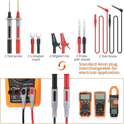 الاختبارات الكهربائية متعددة القياس PROSTER - CATIII 1000V 20A ، اختبارات الرصاص ، مقطع تمساح مع 6pcs تحقيقات مطلية بالذهب القابلة للاستبدال من أجل multimeter ، تشخيصات السيارات والاختبار الإلكتروني in Kuwait