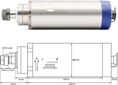 2.2kw air-cooled spindle 24000rpm D=80mm 4 ceramic ball bearings and variable frequency drive(Steel Ball Bearing,380v) in Saudi Arabia