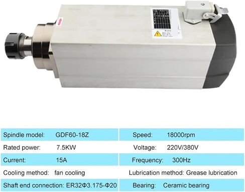 GDF60-18Z 7.5KW square air-cooled spindle ER32 4 bearings CNC(380V) in Saudi Arabia