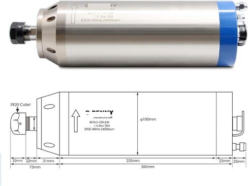 4.5kw ER20 water-cooled spindle 4 pieces ceramic ball bearing 100mm(380v) in Saudi Arabia