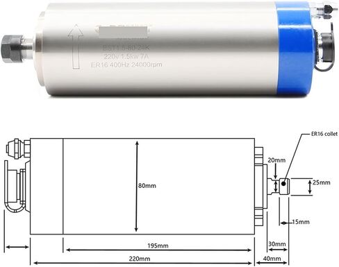 220V/380V 1.5KW ER16 400Hz محرك مغزل مبرد بالمياه 80x220mm 4 محامل (380 فولت) in Saudi Arabia