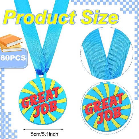 60 PCS ميداليات مطاطية عمل رائعة ، و 2 بوصة ميداليات جائزة المطاط بالجملة مع الشريط الفائز تشجيع مشاركة الفريق في جائزة جائزة الكأس التخرج in Kuwait