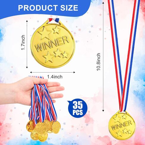35 PCS ميداليات الفائز بالبلاستيك الذهبي لجوائز ، ميداليات المشاركة للشباب ، ميدالية جائزة مع شريط الرقبة للرياضة ، مسابقات الألعاب ، النحل الإملائي ، خدمة عيد الميلاد ، عرض المواهب والمزيد in Saudi Arabia