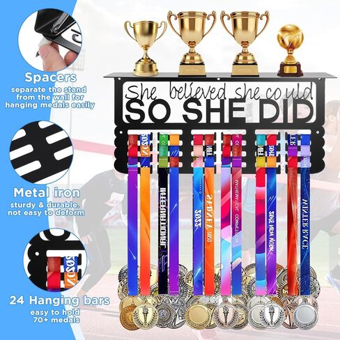Metal Trophy&Medal Display Shelf - Easy to Install Medal Hanger with Trophy Shelf, Holder for Running Race Wrestling Medals in Saudi Arabia