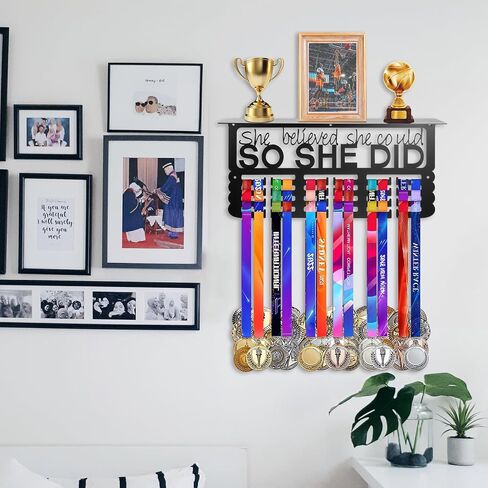 Metal Trophy&Medal Display Shelf - Easy to Install Medal Hanger with Trophy Shelf, Holder for Running Race Wrestling Medals in Saudi Arabia